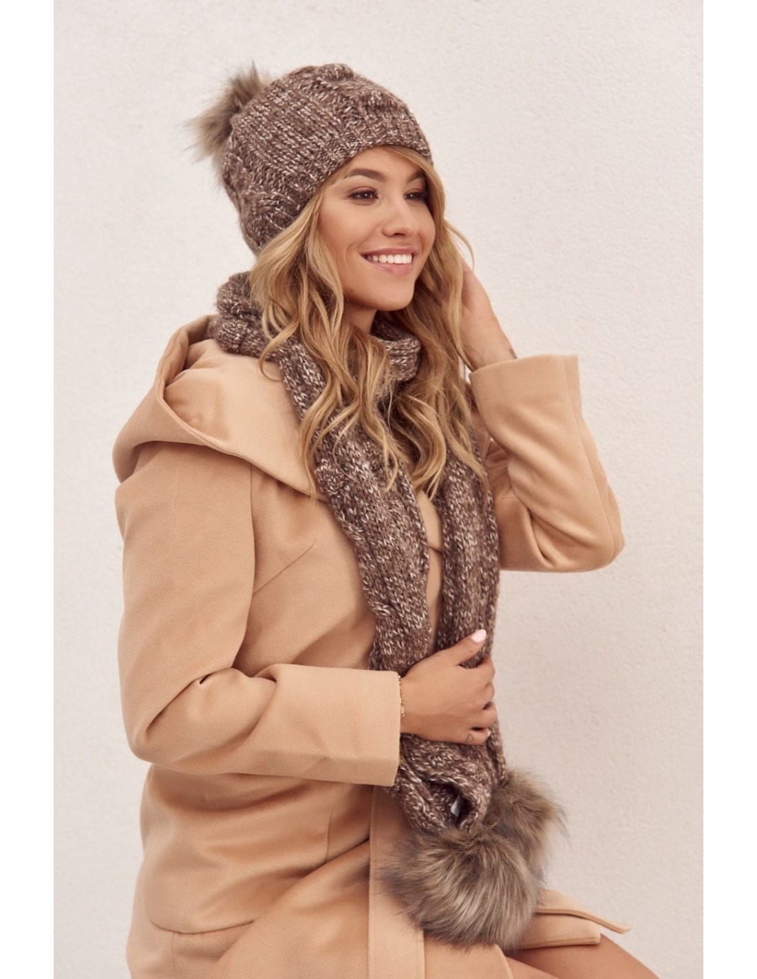 Winter set, hat and scarf, brown C40 - Online store - Boutique